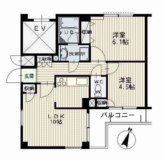 ヴィンテージ杉並和田(2LDK/1階)の間取り写真