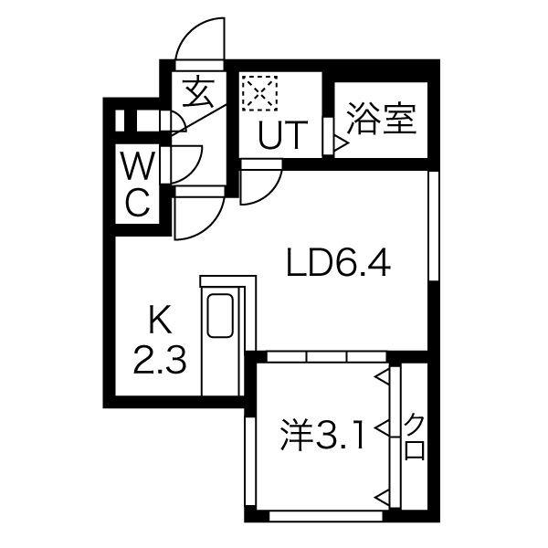 グランド中の島(1LDK/1階)の間取り写真