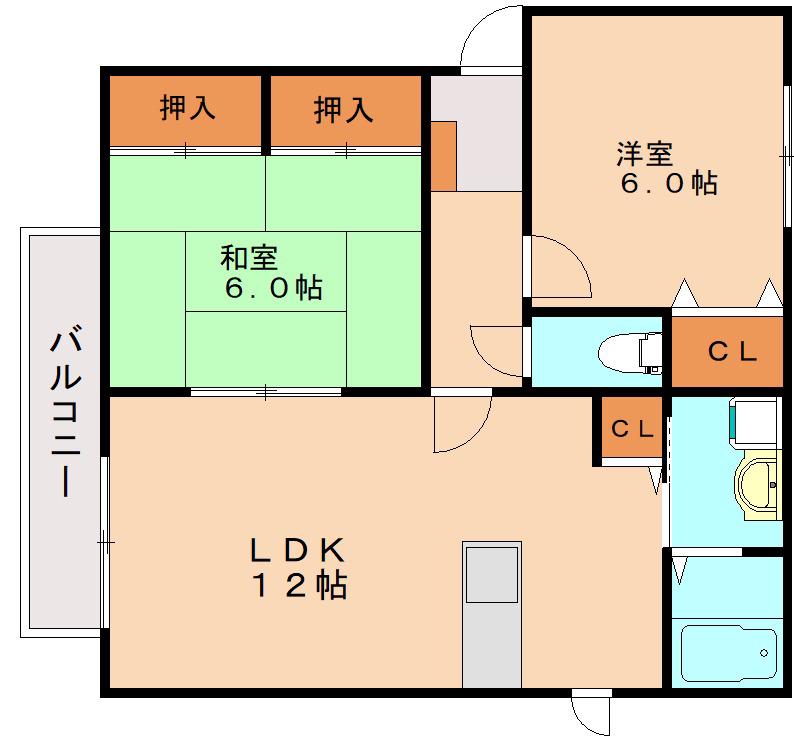 メルベーユC(2LDK/2階)の間取り写真