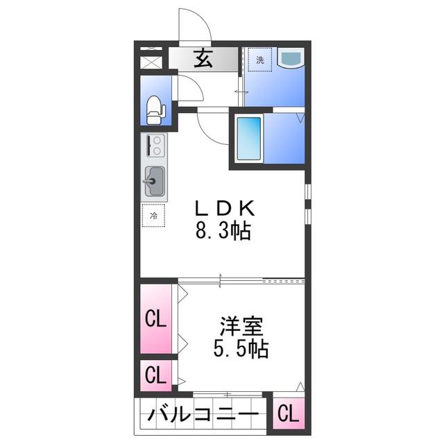 フジパレス吹屋町イースト(1LDK/2階)の間取り写真