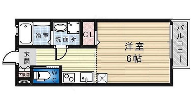 ヒルズ東雲AB棟(1K/1階)の間取り写真