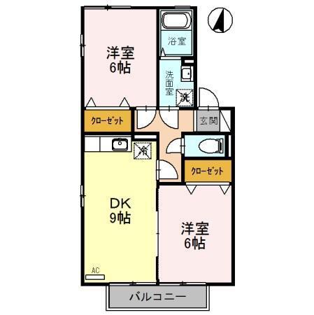 リビングタウン鶴岡A(2DK/1階)の間取り写真