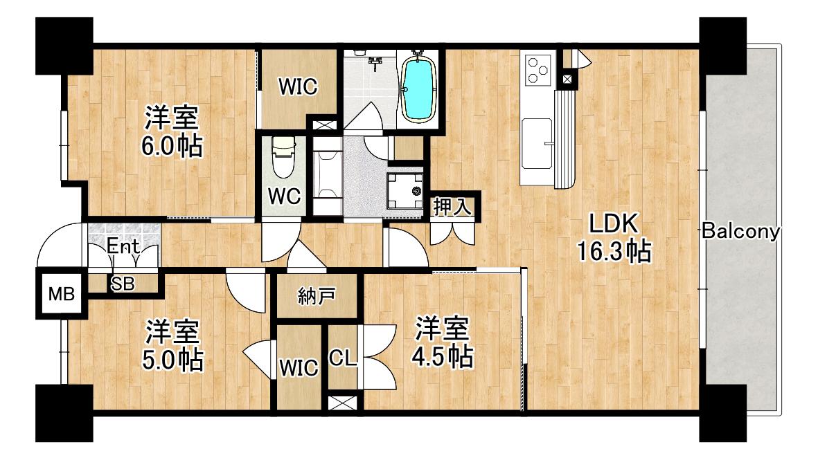 ファインレジデンス住道駅前(3LDK/4階)の間取り写真