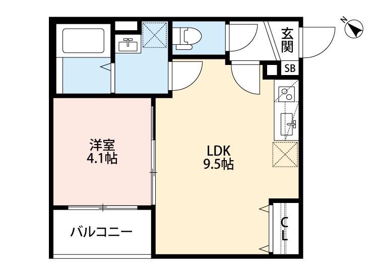 エリシオン大物町(1LDK/2階)の間取り写真