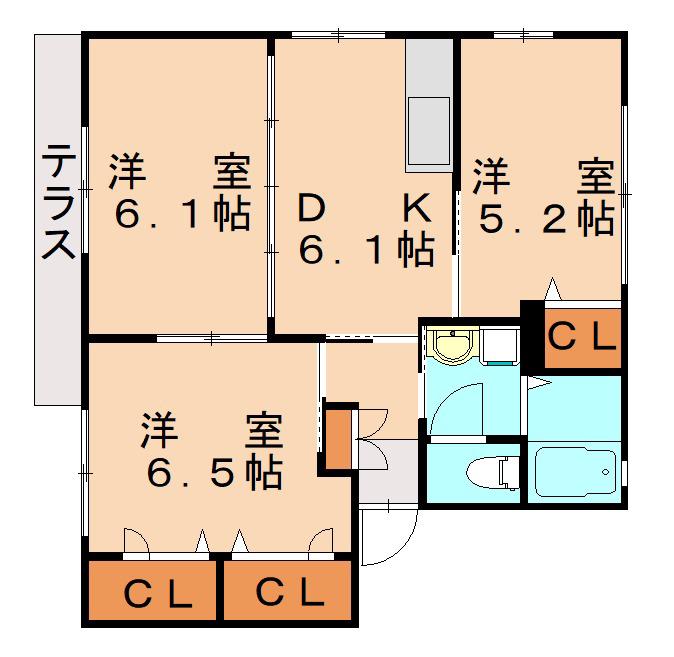 デューク沼口 G棟(3DK/1階)の間取り写真