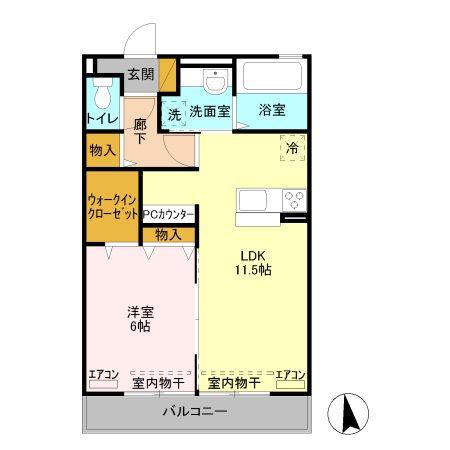 レジデンスキントウウエスト(1LDK/3階)の間取り写真