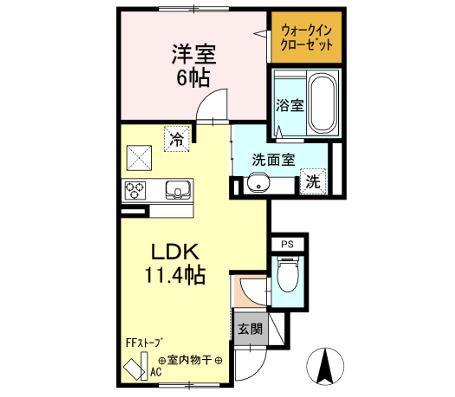 グラード高田 C(1LDK/1階)の間取り写真