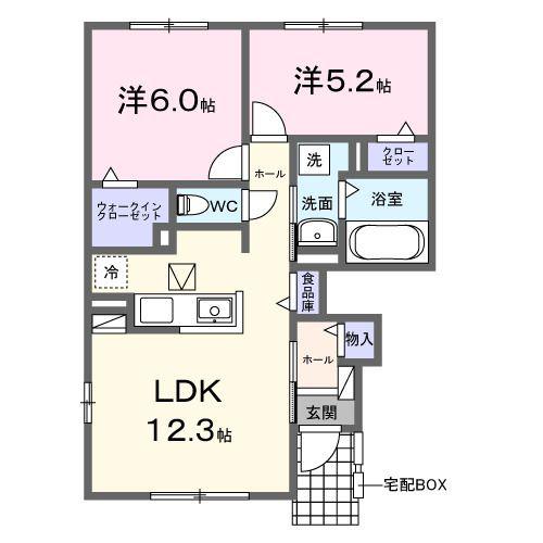 ラ・トゥール(2LDK/1階)の間取り写真