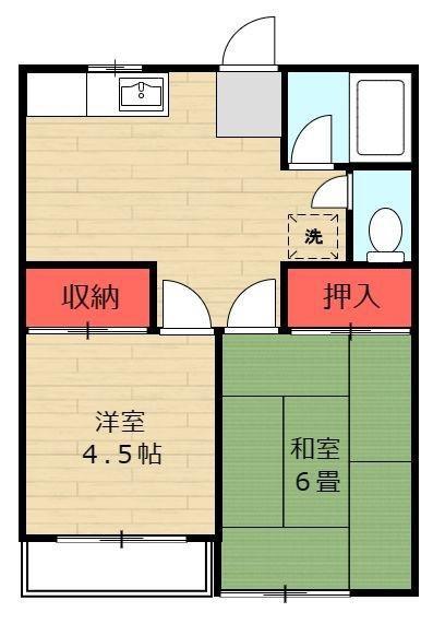 スズキ1(2DK/1階)の間取り写真
