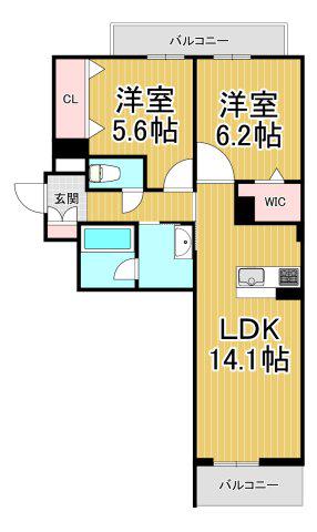 ハワード コート(2LDK/3階)の間取り写真