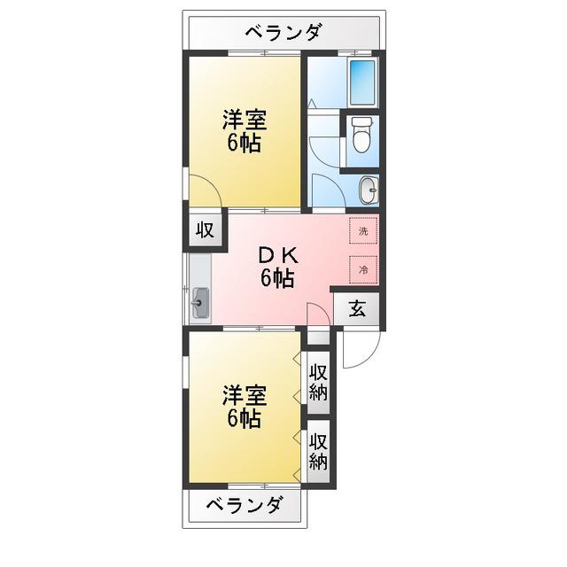 ヤマハハイツ(2DK/1階)の間取り写真