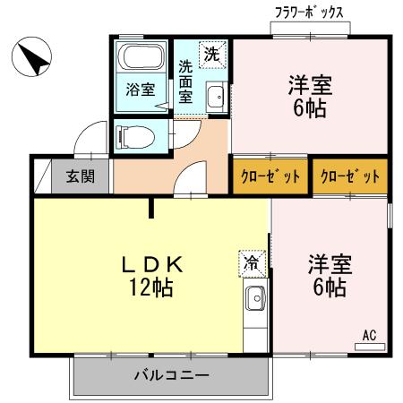グリーンタウン杉原 A棟(2LDK/2階)の間取り写真