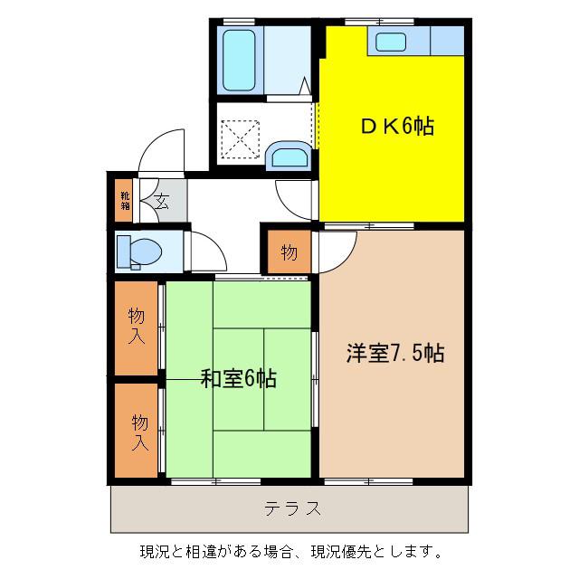 セジュール吉田B棟(2DK/1階)の間取り写真