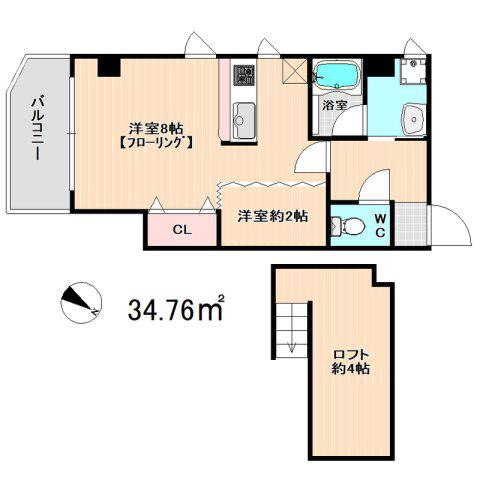 ジェンティーレ薬院I(1LDK/2階)の間取り写真
