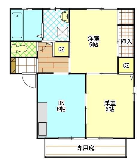 ヴァイナリーヒルズE(2DK/1階)の間取り写真