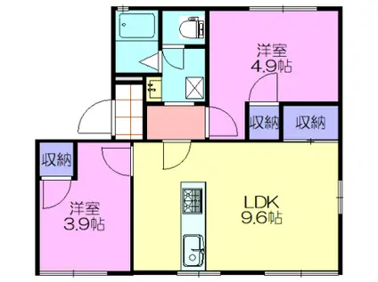 ハイムエンゼルA 積水ハウス システムキッチン(2LDK/1階)の間取り写真