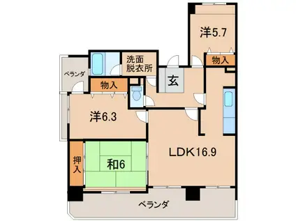 シャリエ和歌山壱番館(3LDK/12階)の間取り写真