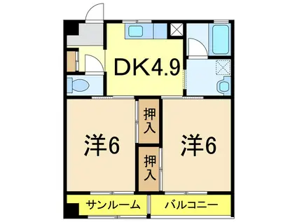 第1マンション喜多(2DK/3階)の間取り写真