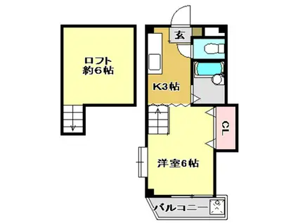 しおやハイツ(1K/3階)の間取り写真