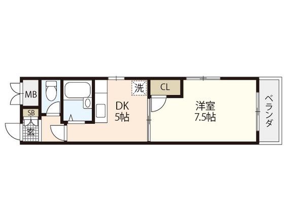 第3木本ビル(1DK/5階)の間取り写真