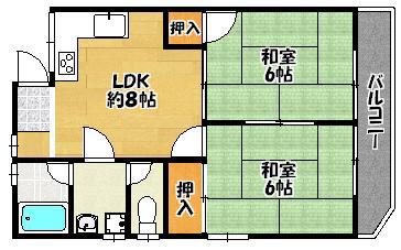 谷川荘(2DK/2階)の間取り写真