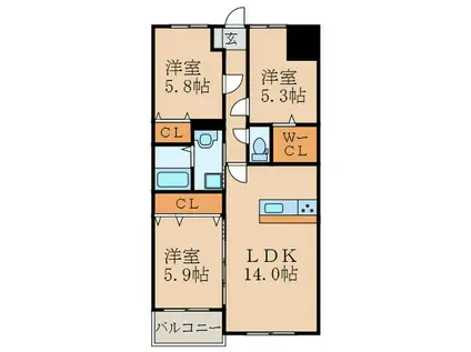 サンビル守恒(3LDK/3階)の間取り写真
