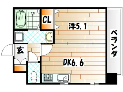 ラ・ヴェリテ鍛冶町(1DK/5階)の間取り写真
