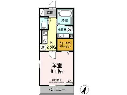 D-ROOMメゾン保田窪(1K/2階)の間取り写真