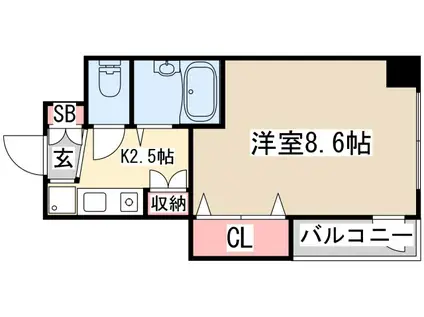 カーサ神戸下山手(1K/9階)の間取り写真