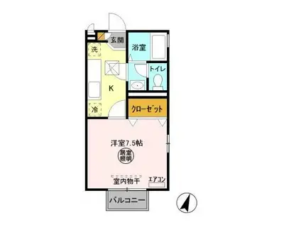 ＪＲ常磐線 小木津駅 徒歩23分 2階建 築16年(1K/1階)の間取り写真