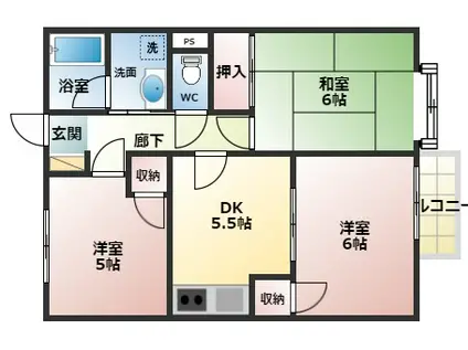 サンハイツ錦織(3DK/2階)の間取り写真
