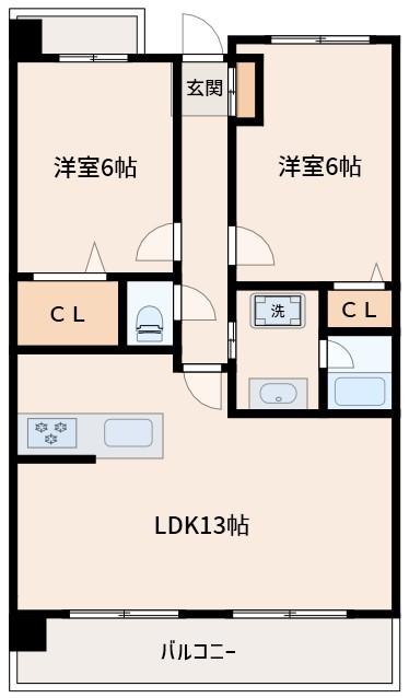 ユニティー北川口(2LDK/4階)の間取り写真