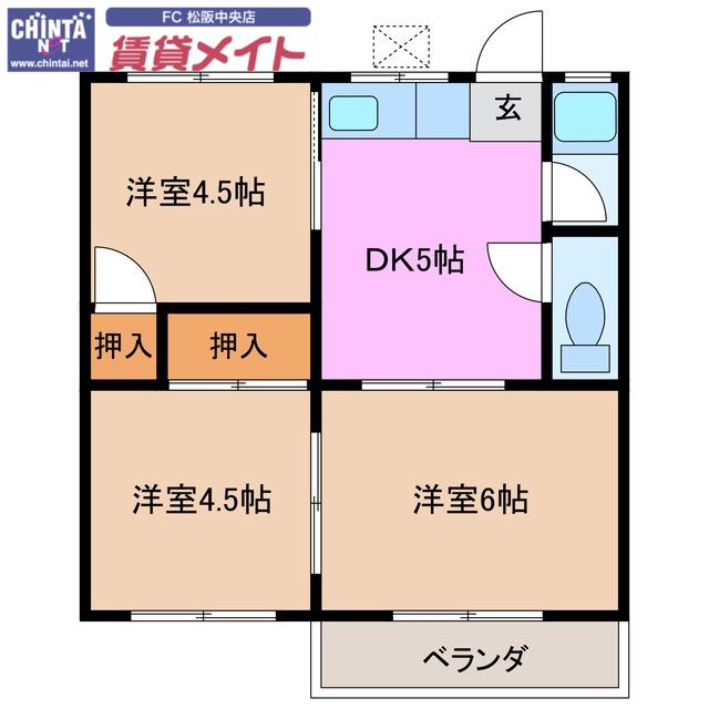 コーポむらたB(3DK/2階)の間取り写真