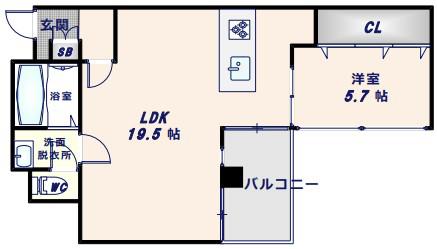 SKコーポ長瀬(1LDK/1階)の間取り写真