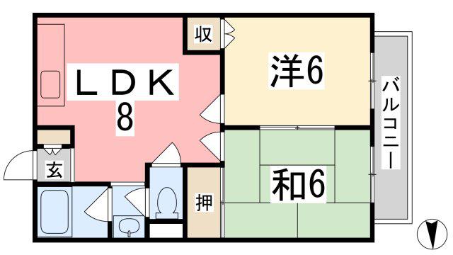 長田コーポ(2LDK/3階)の間取り写真