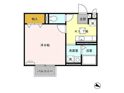 パセオプラシード角田 A棟(1K/1階)の間取り写真