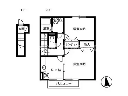 ヴィラ・モナリエールC棟(2K/2階)の間取り写真