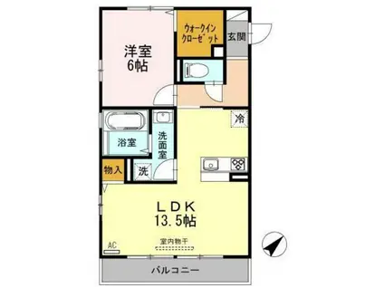 ルガル・ボニート・エフ(1LDK/2階)の間取り写真