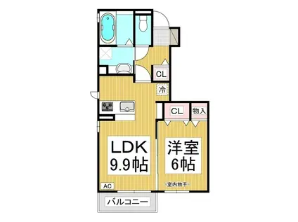 ルージュ伊勢宮B棟(1LDK/1階)の間取り写真