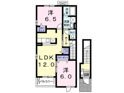カレントヴィラC(2LDK/2階)の間取り写真