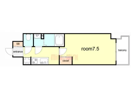 GENOVIA神戸湊川公園(1K/9階)の間取り写真