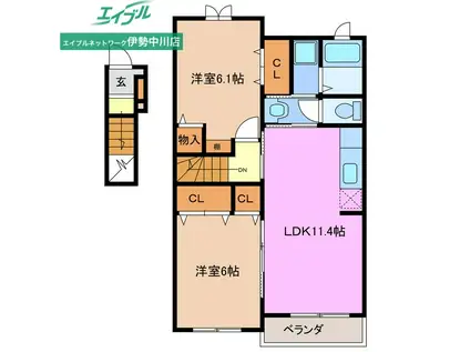 プラザサンライズA棟(2LDK/2階)の間取り写真