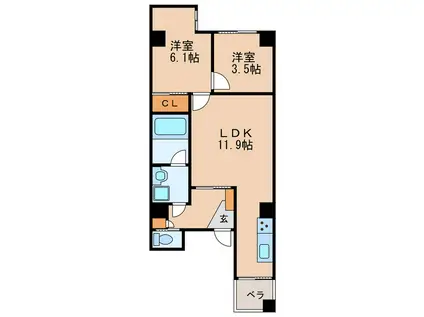 アヴォワール丸の内(2LDK/3階)の間取り写真