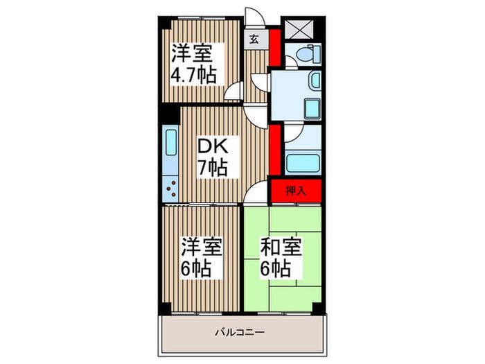 グローリー飯能(3DK/3階)の間取り写真