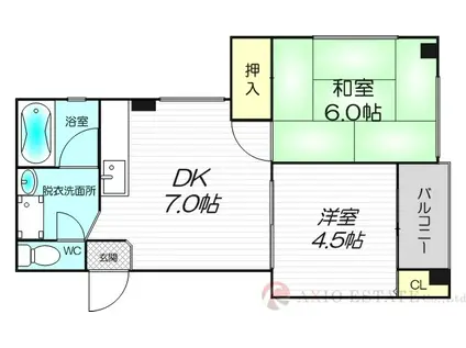 三国マンション(2DK/3階)の間取り写真