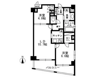 レジディア中落合A棟(2LDK/6階)の間取り写真