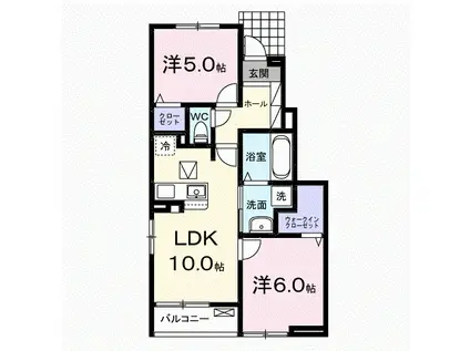 シエル ブリュ(2LDK/1階)の間取り写真