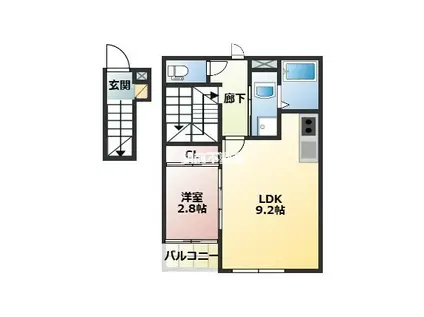 THE TRINITY東櫛原(1LDK/2階)の間取り写真