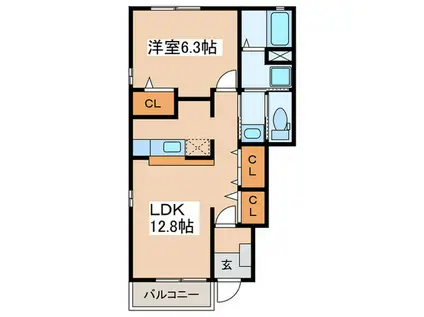 クラール曽比(1LDK/1階)の間取り写真
