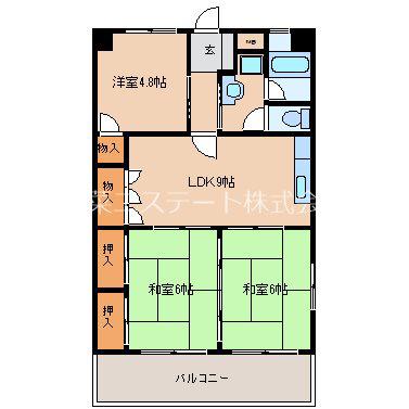 プレアール長門石(3DK/2階)の間取り写真